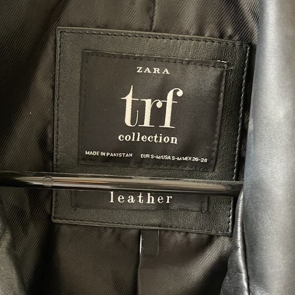 New Zara TRF oversized belted genuine leather jacket, black, small / medium - Picture 3 of 7